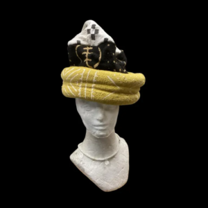 Home african mudcloth cap, handmade and lined, bogolanfini, unisex, gold, black and white
