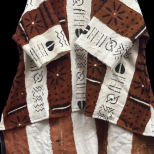 Home mudcloth high low top/dress, bogolanfini, rust and white, cowrie shells